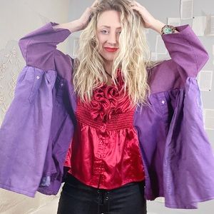 One Size- Red and Purple Silky BatWing Top